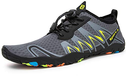 Strandschuhe Damen Herren Wasserschuhe Badeschuhe Unisex Atmungsaktiv Leicht Barfußschuhe rutschfeste für Schwimmen Tauchen (S901 Grau, 42EU)