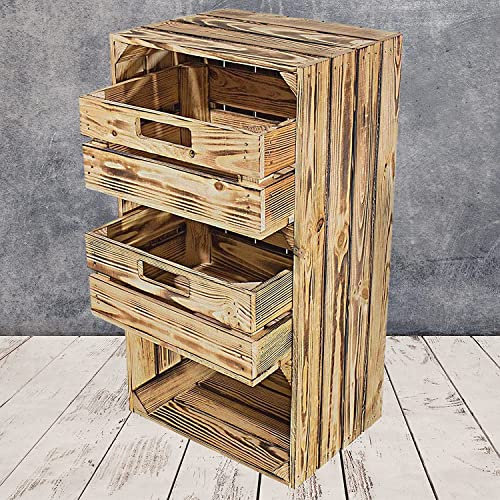 Moooble 2 Holzkisten geflammt, besonderer Holzeffekt |inklusive 2 Schubladen | NEU | 68x40x30 cm | Obstkiste für Gartenutensilien & Deko (2)