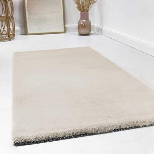 Wecon Home Alice Hochflorteppich, 160 x 230 cm, Creme beige | Moderner Hochflor Teppich, Läufer für Wohnzimmer, Flur, Schlafzimmer