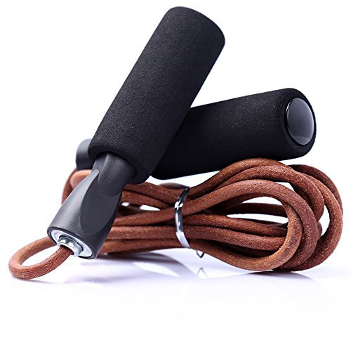 Dowoa Corde à Sauter, Corde à Sauter en Cuir réglable, équipement d'exercice aérobie avec Cordes à Sauter antidérapantes et à Mousse pour l'endurance de Fitness