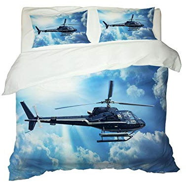 Gzsyb Bettwäsche 135x200 cm Bettbezug Set Mikrofaser Hubschrauber 3D Digital Dreiteilige Set & Bettbezüge und Kissenbezug Betten Schlafzimmer - 1 Bettbezug + 1 Kissenbezüge