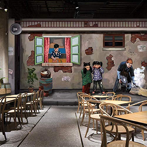 Mural 3D Wallpaper Mural 3D Retro 80S Roadside Wallpaper String String Xiangshijing Hot Pot Spicy Barbecue Restaurant Restaurant Wallpaper*400cmx280cm(157.4x110.2inch)