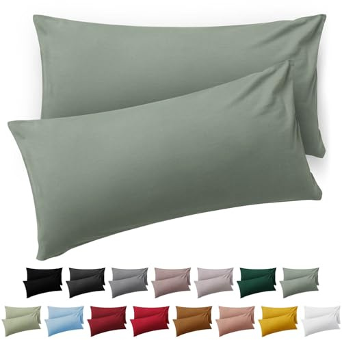 Blumtal Kissenbezug 50 x 70, 2 Stück - Oeko-TEX zert. Kissenbezüge 100% Mikrofaser in extra weich & waschmaschinenfest - Bezug Kissen 50x70 Sommergrün