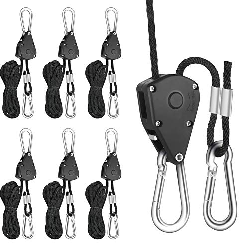 Geluode 3 Paires Sangle à Cliquet Corde 1/8 Pouces Rope Ratchet Robuste Réglable pour Lampe à Suspension Growth, Capacité de 68 kg par Paire
