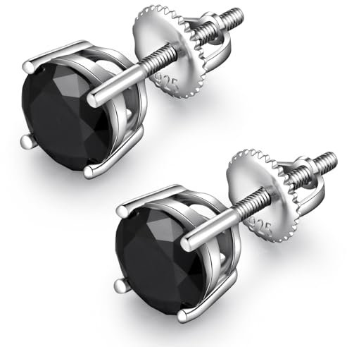 Schwarze Diamant Ohrringe Schwarze Ohrstecker Schraubverschluss Zirkonia Ohrstecker Herren Silber 925 Ohrringe CZ Diamant Ohrringe Damen Schwarze Ohrstecker Männer Silber Ohrstecker Ohrringe 5MM