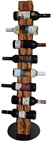 Wood & Wishes – Rustikaler Weinständer, Weinregal, Weinhalter aus massivem Holz; gefertigt in Handarbeit für 8 Flaschen Wein; Höhe 113 cm Ø 30 cm; Treibholzoptik; Landhausstil; dekoratives Unikat