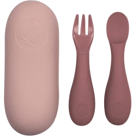 TUM TUM Couverts Enfants Étui, Cuillères Bébé Fourchettes Enfant, Couverts Bébé, 6 m+, Rose