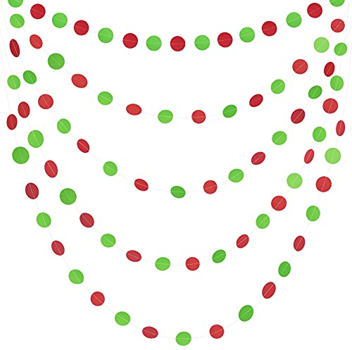 Rot Grün Weihnachten Luftschlangen Dekorationen, UNIIDECO Weihnachtsbaum Ornamente Zubehör, Kreis Punkte Papier Girlande, Fiesta Geburtstag Loteria Party Banner Streamer Hintergrund Supplies,