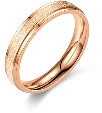 TUNGSTORY 4mm Bague de Fiançailles en Acier Inoxydable pour Hommes Bague Partenaire de Sablage en Or Rose Bague en Acier Inoxydable Taille 65(20.7)