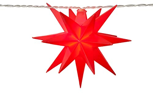 Bonetti 3D Leuchtstern inkl. warm-weißer LED Beleuchtung | für Innen und Außen geeignet | hängend | 7,5 m Zuleitung (rot, Stern-Lichterkette (batteriebetrieben))
