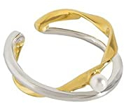WLLDDDIU Ring Aus 925Er Sterlingsilber, Heller Luxus, Einfache, Zweifarbige, Mit Kreuz Eingelegte Perlen, Offene, Verstellbare Ringe, Schmuckgeschenke Für Jungen, Mädchen, Männer, Frauen Ring Sil