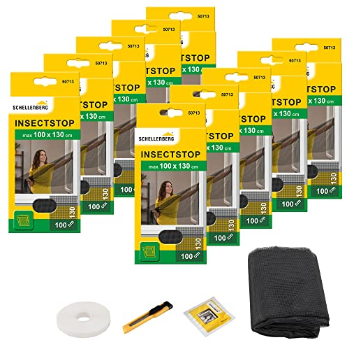 Schellenberg 10er Spar-Pack 50713 Fliegengitter für Fenster Insektenschutz und Mückenschutz inkl. Klebestreifen, ohne Bohren, 100 x 130 cm, anthrazit