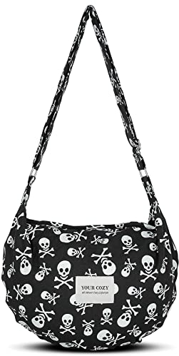 Your Cozy Boho Umhängetasche Damen – Große Baumwolltasche mit Reißverschluss | Leichte Crescent Schultertasche