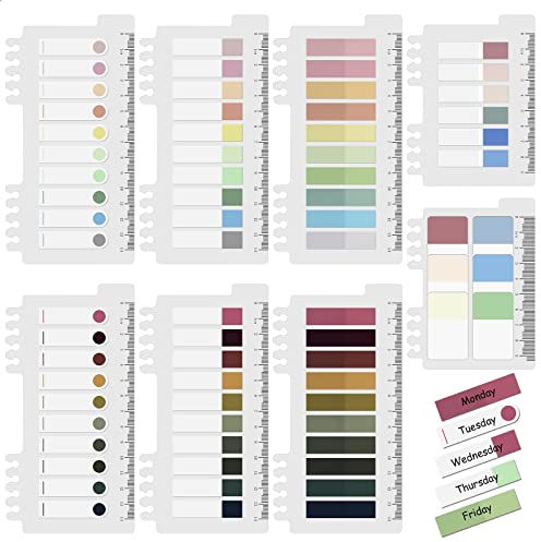 Vicloon Haftnotizen Tabs Set, 1380 Stück Haftstreifen Bunt, 6 Stile mit Herrscher, Klebezettel Klein, Haftstreifen Pastell Transparent, Seite Marker Lesezeichen, für Lesen, Lernen