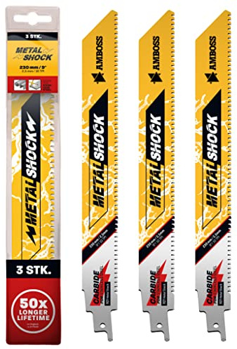 AMBOSS METAL SHOCK - 3x Säbelsägeblatt Länge 230 mm / 10 ZpZ - ideal für Abriss/Aufbau/Demontage/Rohrleitungsbau - geeignet für Edelstahl sowie Stahl (Rohre/Profile/Träger) sowie Gussrohre