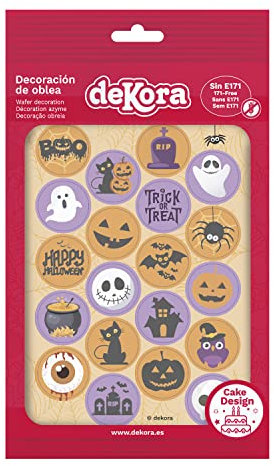 dekora – 20 Essbare Halloween Discs – Tortendeko essbar & Cupcake Dekoration aus Oblatenpapier – Kürbis, Totenkopf, Geist & Spinne | Zuckerfrei, Glutenfrei, Laktosefrei, Vegetarisch