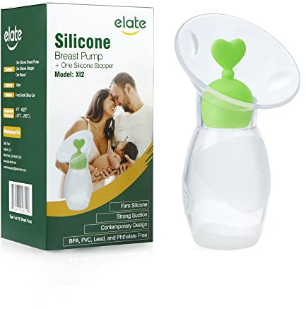 Elate Manual Breast Pump with Stopper 100% Food Grade Silicone Breastpump BPA PVC Lead and Phthalate Free 40z/100ml Collector