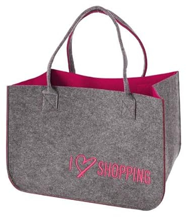 Wurm wunderschöne Filztasche zu Aufbewahrung mit Spruch i love shopping Einkaufstasche Tasche Shopper aus Filz in trendigem Design