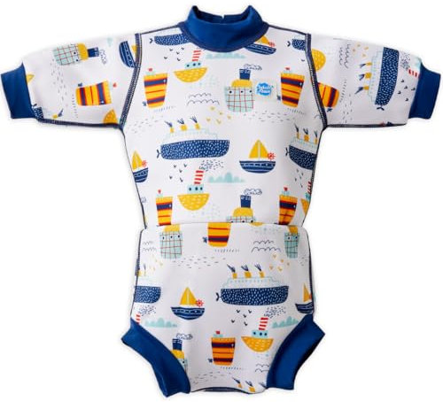 Splash About Baby Boys Happy Nappy Wetsuit One Piece Swimsuit, Tug Boats, 3-8 Months