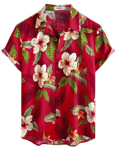 VATPAVE Mens Hawaiian Shirt Short Sleeve Button Down Shirts XXL Redwhite