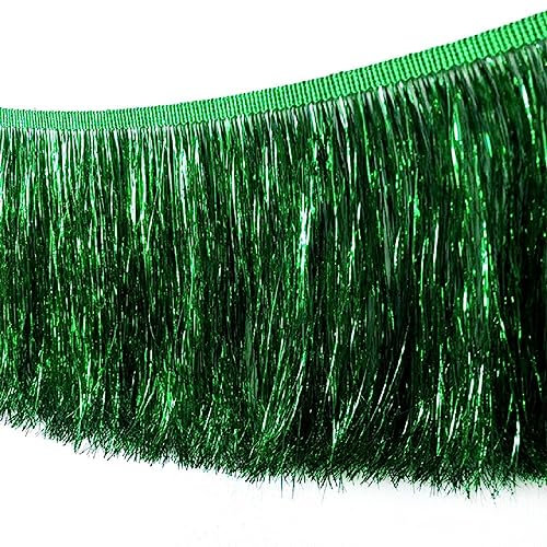 Yalulu 10 Meter Pailletten Fransenborte Lametta Fransenborte Metallic Spitze Quaste Fransenborte für DIY Kleidung Latin Dekoration (Grün)