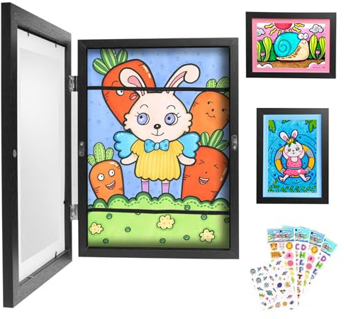 TaoAcc Kinder Bilderrahmen Kunst Rahmen für Kinderzeichnungen Aufklappbar A4 Wechselrahmen mit Frontöffnung, für bis zu 150 Kunstwerke (Schwarz)