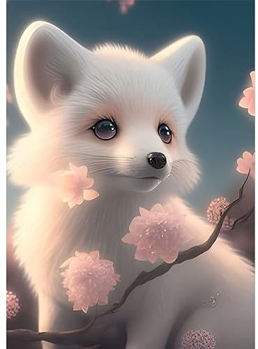 AIRDEA DIY Weißer Fuchs Diamond Painting Set Erwachsene Kinder, Diamant Painting Bilder 5D Süßer Fuchs Diamant Kunst Tiere Diamant Malerei Set Cross Stickerei Malerei Kits für Heimdekor 30x40 cm