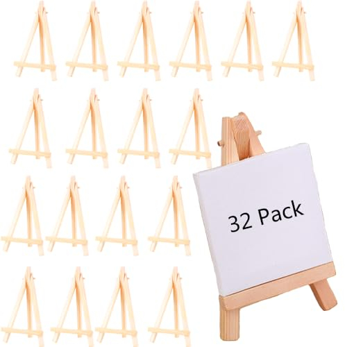 Aisamco 32 pièces Mini chevalet en bois, 8x15 cm mini présentoir en bois naturel chevalet d'artiste support de table pour afficher de petites toiles, arts pour enfants, cartes de visite, photos