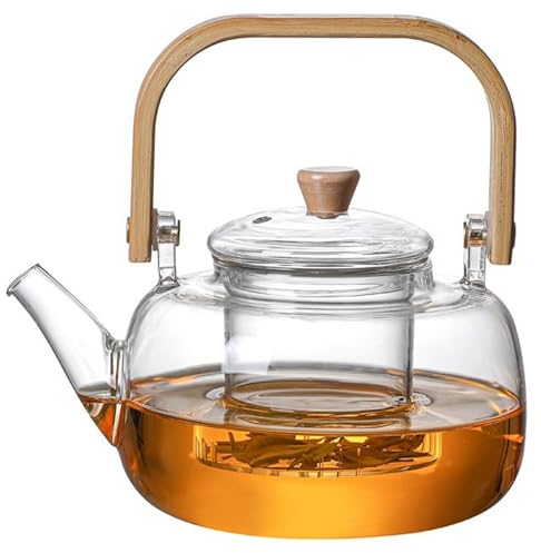 Tetera de Cristal de 1000 ml, Tetera de 34 Oz con Infusor Tetera para Té Tetera Transparente para Estufa y Microondas Tetera para Té Floral y Té de Hojas Sueltas
