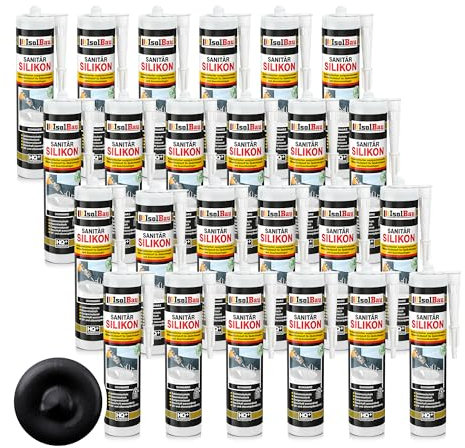 Isolbau Sanitär Silikon 24 x 300 ml Schwarz - Hochelastischer Silikon-Dichtstoff für Abdichtungen & Fugen - wasserdicht - Kartusche