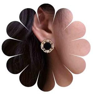 TseenYi Vintage Schwarzer Samt Perlen Ohrringe Gold Perle Runde Filigrane Ohrringe Braut Perle Beadeds Ohrstecker Schwarzer Kreis Samt Ohrringe Winzige Perle Hochzeit Ohrringe Schmuck Für Frauen