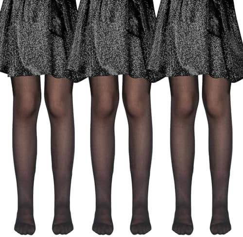 MK MATT KEELY 3 Paires Collant Fille 20 DEN Transparents Plaine Collants Fin Enfants pour Fête Ballet Danse Uniforme,Noir,10-12 Ans