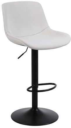 Ermnois Taburete de Bar, Taburete Giratorio con Respaldo, sillas de Bar Modernas Ajustables, Taburete Alto sin Brazos de Piel sintética para Isla de Cocina, Color Blanco