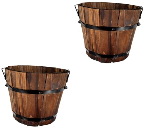 Sosoport 2stücke Kleiner Holzfass Pflanztopf Rustikaler Blumentopf Für Sukkulenten Gemüse Und Pflanzen Handlicher Pflanzer Mit Vintage-Design Für Garten Balkon