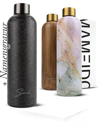 MAMEIDO Edelstahl Trinkflasche personalisiert 750ml - auslaufsichere Trinkflasche mit Namen, personalisertes Geschenk (Crystal Black, 0,75l)