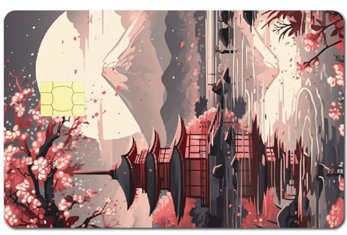 CREATCABIN Japan Scenery Kreditkarten-Skins,Kirschblüten-Debitkarten-Skin-Aufkleber,Anime-Motiv Personalisieren Bankkarten,Schutzaufkleber,Wasserfest,Blasenfrei,Schmal,Für Transportkarten 18.6x13.7cm