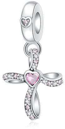 BIZK Herz Charm Kreuz Anhänger 925 Sterling Silber für Armband Bead Pendant für Europäische Armbänder und Halsketten