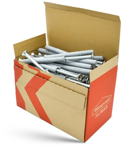 SCHNELLMONTAGE SCHLAGDÜBEL MIT KRAGEN & PZ2-STECKNUSS 10 x 220 mm 50 STÜCKE KLIMAS mit Schraube zur Befestigung in Beton Porenbeto Dübel Einschlagdübel Kunststoffdübel | Für Beton und Ziegel