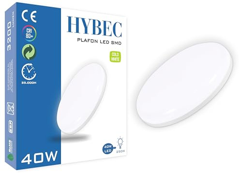 HYBEC - Downlight LED de Superficie 40W, Plafón de Techo para Cocina y Baño (Pack 1)