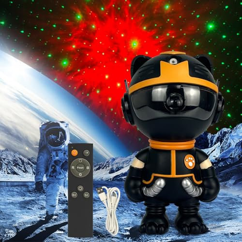 Projecteur Galaxie, Chat Mécanique Projecteur Etoile D'étoiles avec Nébuleuse, Astronaute Projecteur de Télécommande Rotation à 360 °, Projecteur Ciel Etoile pour Deco Chambre Enfants Adultes (Noir)