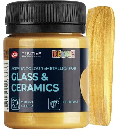 Decola Gold Porzellanfarbe | 50ml Permanente Farbe für Glas und Keramik | Hohe Deckkraft auf dunklen Oberflächen | Hergestellt von Nevskaya Palitra