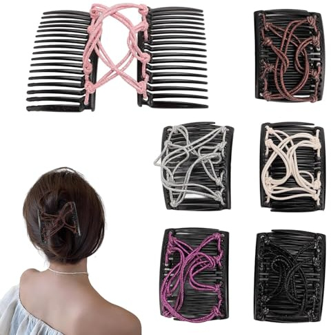 Elastic Magic Hair Comb Clips, 6 Pieces Adjustable Elastic Double Comb Stretchy Magic Hair Comb No Crease Hair Pins for Thick Curly Thin Hair