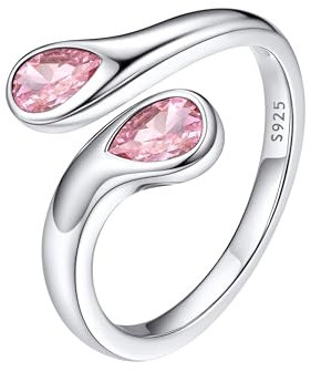Bestyle Ringe Frauen Silber 925 Offen Verstellbare Ring Rosa Stein Einfacher Ring Teardrop Chunky Rings Silver Frauen Stressring mit Rosa Zirkonia