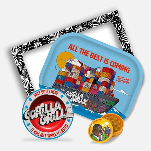 Gorilla Grillz® Kit Fumador - Bandeja para Liar Completa con Cenicero y Grinder Biodegradable - Para Persona Fumadora - Pack Fumador con Varios Accesorios (Boat)