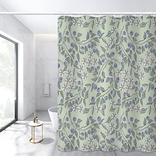 Rideau Douche Feuilles Vert Violet Rideau de Douche Anti Moisissure Imperméable Rideaux de Douche Lavables Rideau Douche Tissu Polyester avec 12 Crochets(180x220cm)