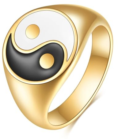 Trauringe Edelstahl, Promise Ring Gold Yin Yang Verlobungsringe Damen Herren Schmuck Größe 57 (18.1)