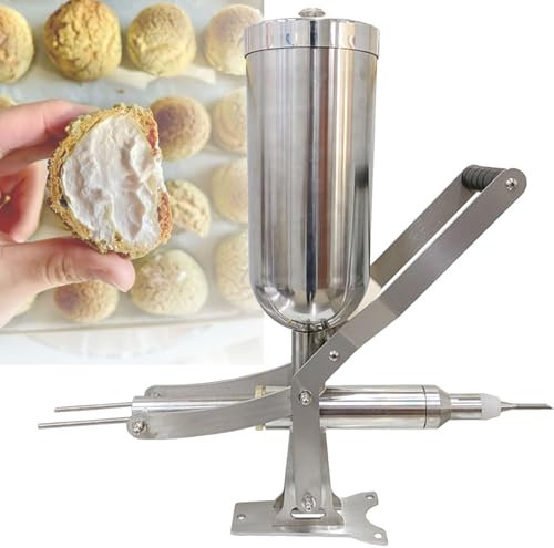 Donuts Filling Dessert Maker, Manual Cream Jam Churrera Churros Filler Machine, 5L Stainless Steel Filler Maker Machine,D oughnut Filler Commercial Filling for Kitchen Restaurant with 4 Pipes