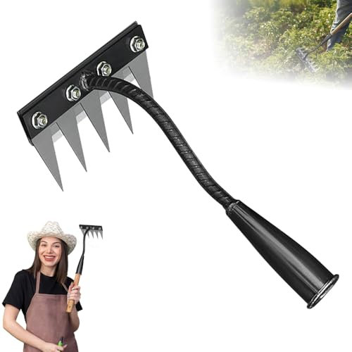 Rateau de Désherbage Desherbeur Manuel Outillage de Jardin Acier Inoxydable Arrache Mauvaise Herbe Râteau à Feuilles pour Les Pelouses Les Jardins Le Gazon (6 Dents)