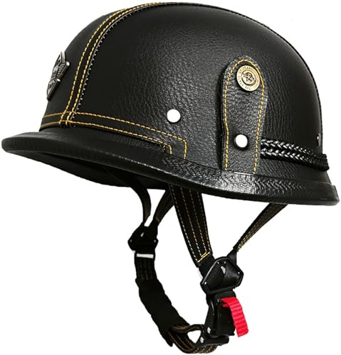 Mezzo Conchiglia Casco Aperto, DOT/ECE Omologato Mezzi Caschi Stile Vintage Per Uomini E Donne Adulti, Retrò Casco Moto Jet Estivo Mezzo Casco, Casco A Scodella Per Scooter Cruiser 5,XL=61-62CM