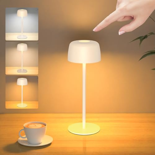 Kabellose Tischlampe Akku Dimmbar 3 Farbtemperaturen H25cm，Beige：1 stk